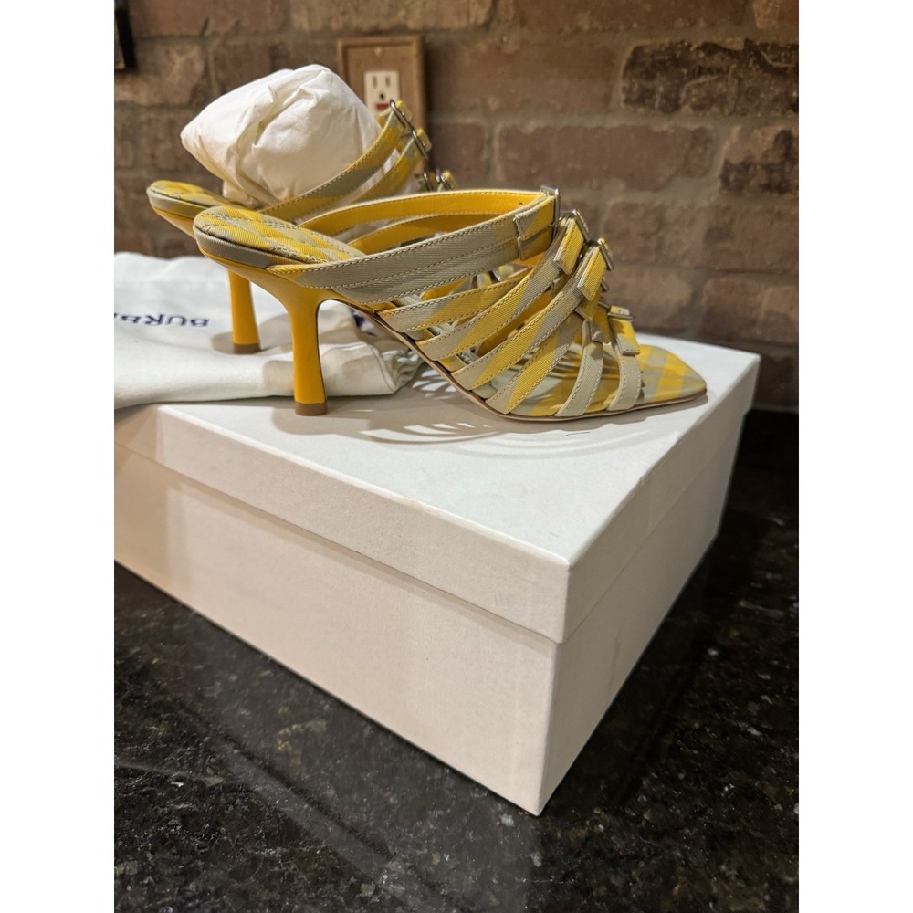 Authentic Burberry Women Yellow Beige CARMINE STRAP Check Stiletto Sandals - Picture 5 of 13